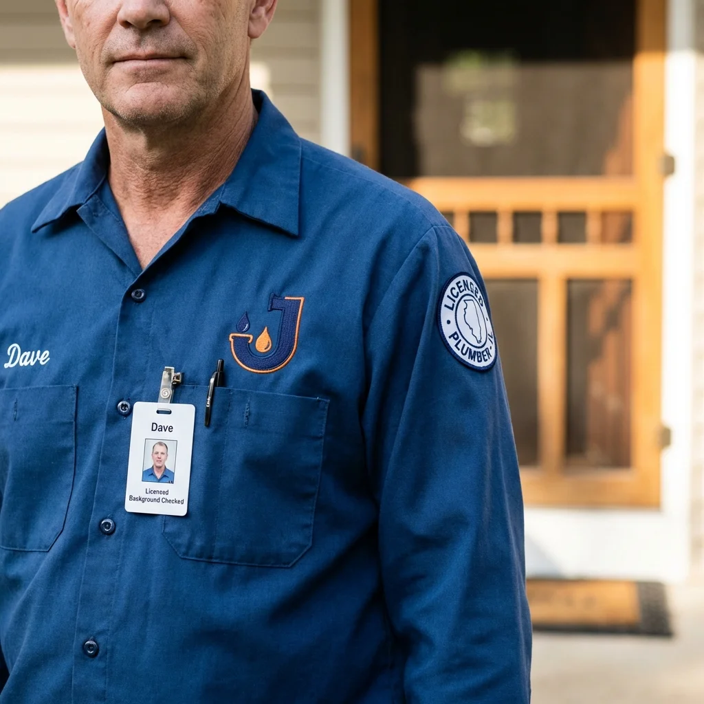 Licensed plumber showing ID badge in Oakland, FL