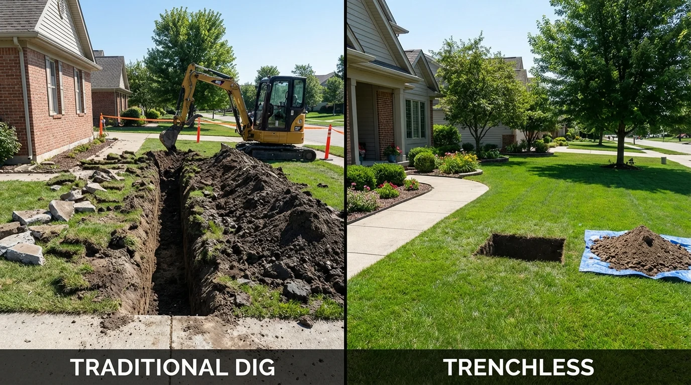 Trenchless sewer repair with minimal yard damage versus traditional excavation in Oakland, FL
